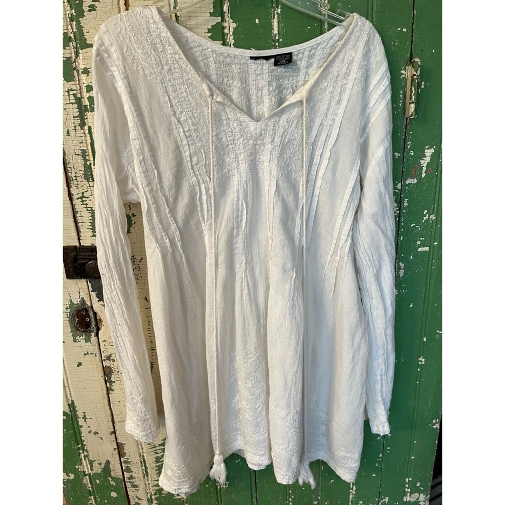 Embroidered Boho India White Women's Top xxl